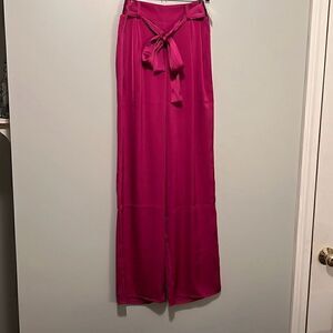 Women's Pink Elastic Waist Belted Pleated Wide Leg Pants NWT